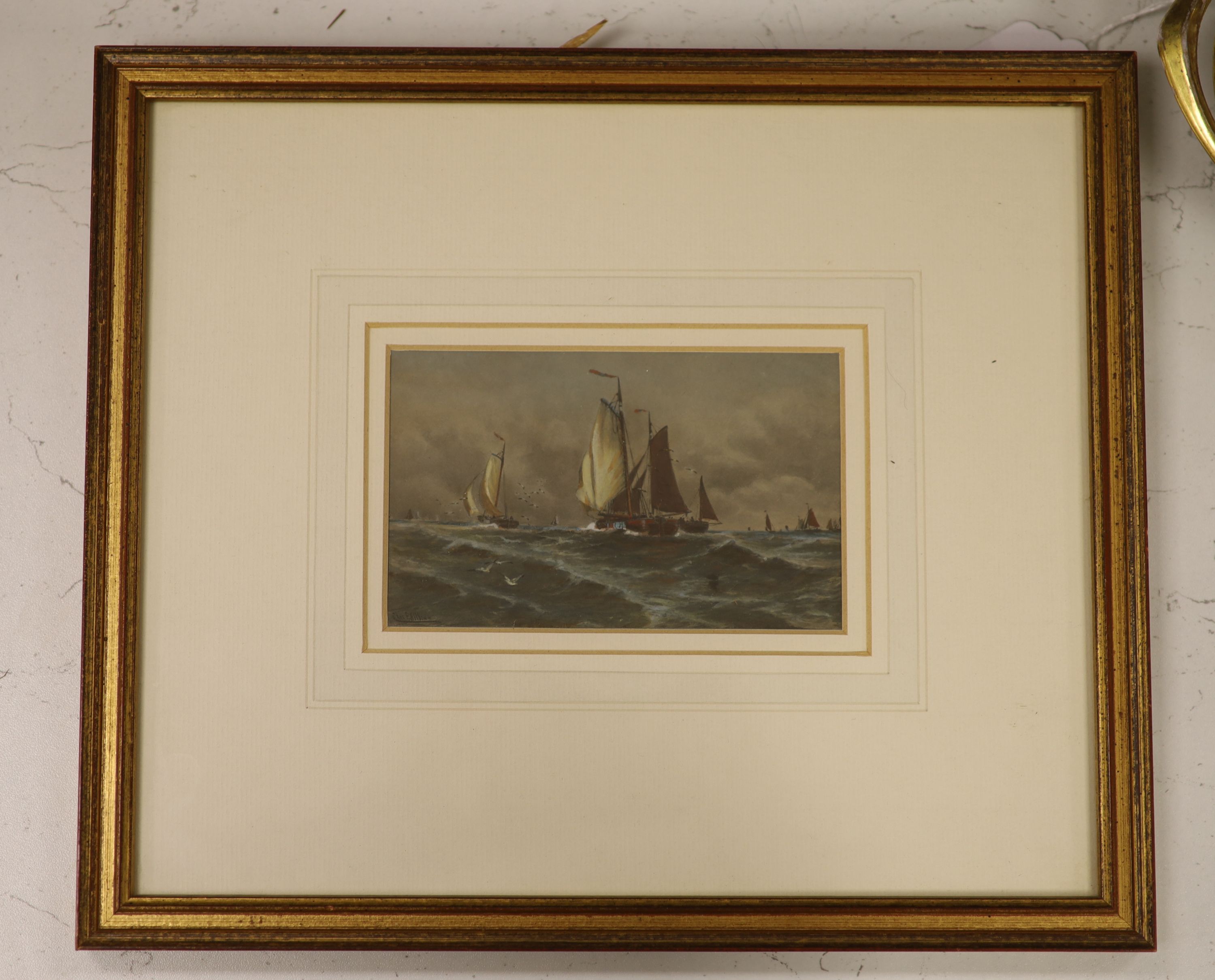 Charles Frederick Allbon (1856-1926), watercolour, Fishing boats at sea, signed, 8 x 13cm